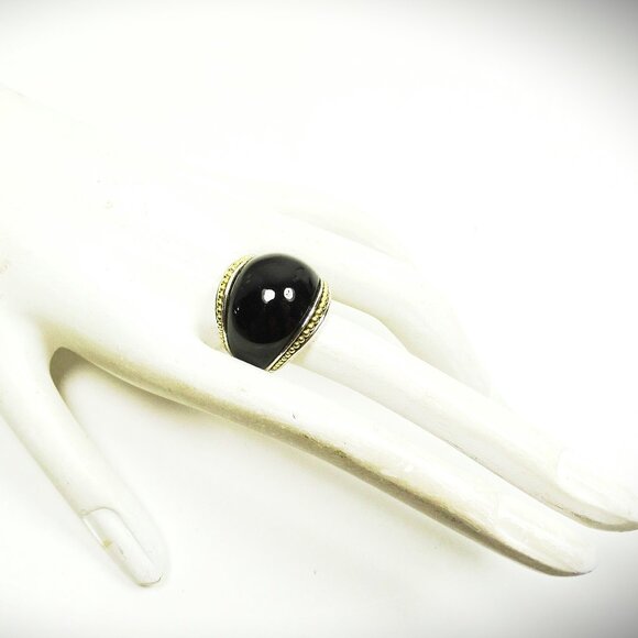 LAGOS Sterling Silver 18K Gold Onyx Cabochon Cocktail Ring Size 6 - Picture 8 of 10